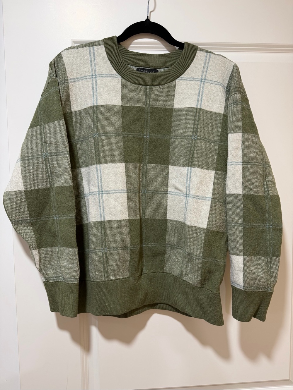 Rachel Zoe XL Olive Plaid Crewneck Sweater